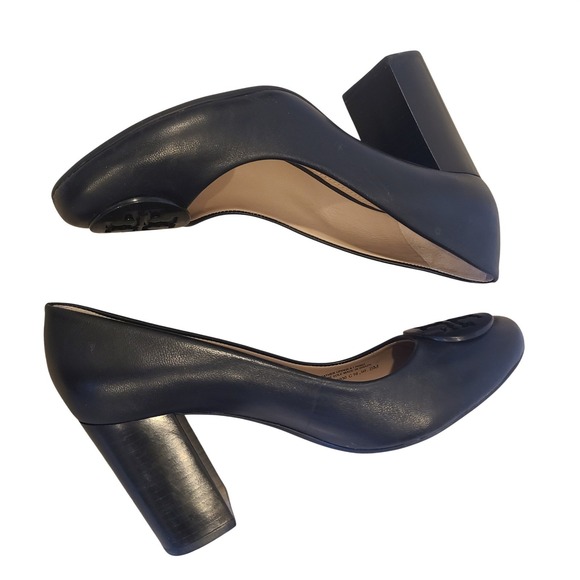 Tory Burch Black Leather Block Heel Pumps Logo Round Toe Women's Shoes 8M - Picture 7 of 10